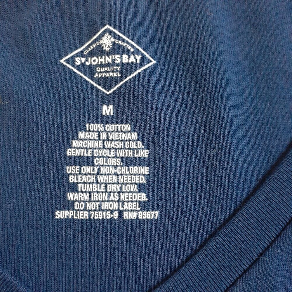 St. John's Bay Womens Top Medium Blue 100% Cotton V-Neck Long Sleeve - Picture 3 of 3